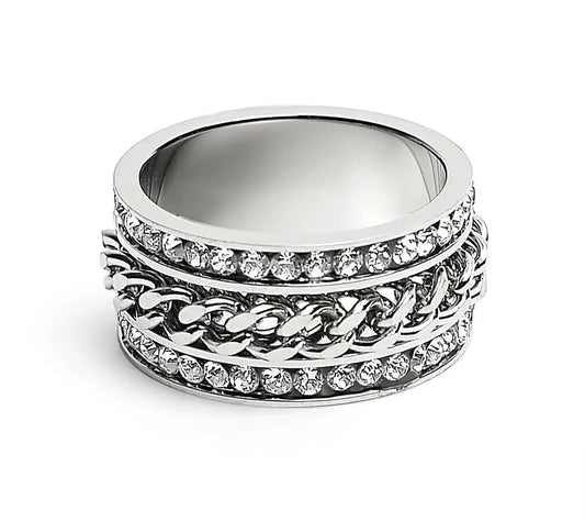 Cz Eternity with Chain Steel Spinner Ring
