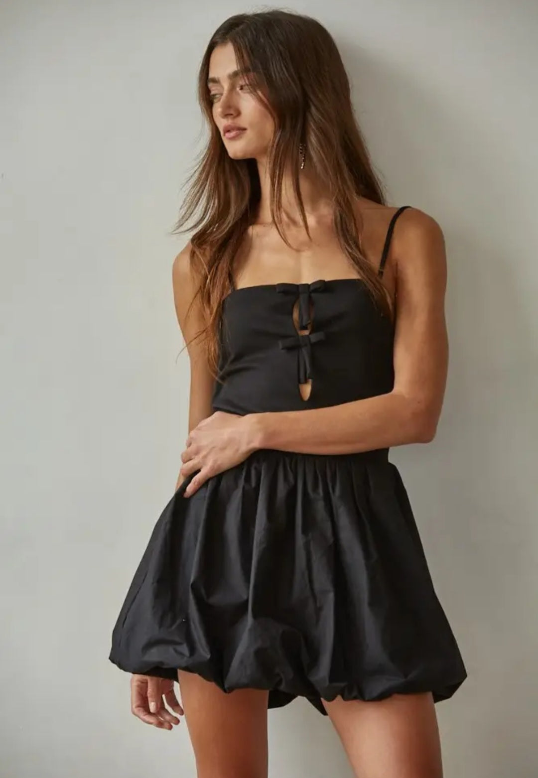 Woven Cotton Poplin Balloon Skirt Mini Dress