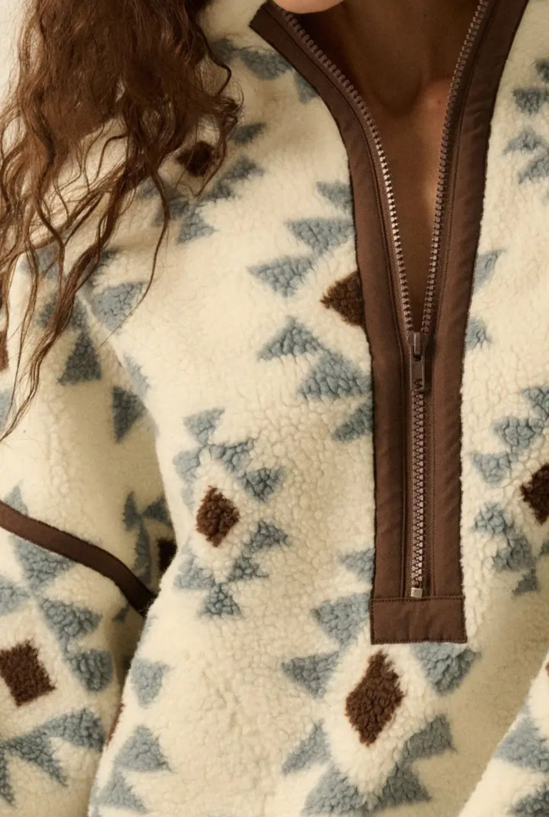 Blue Aztec Sherpa Fleece Half-Zip Pullover