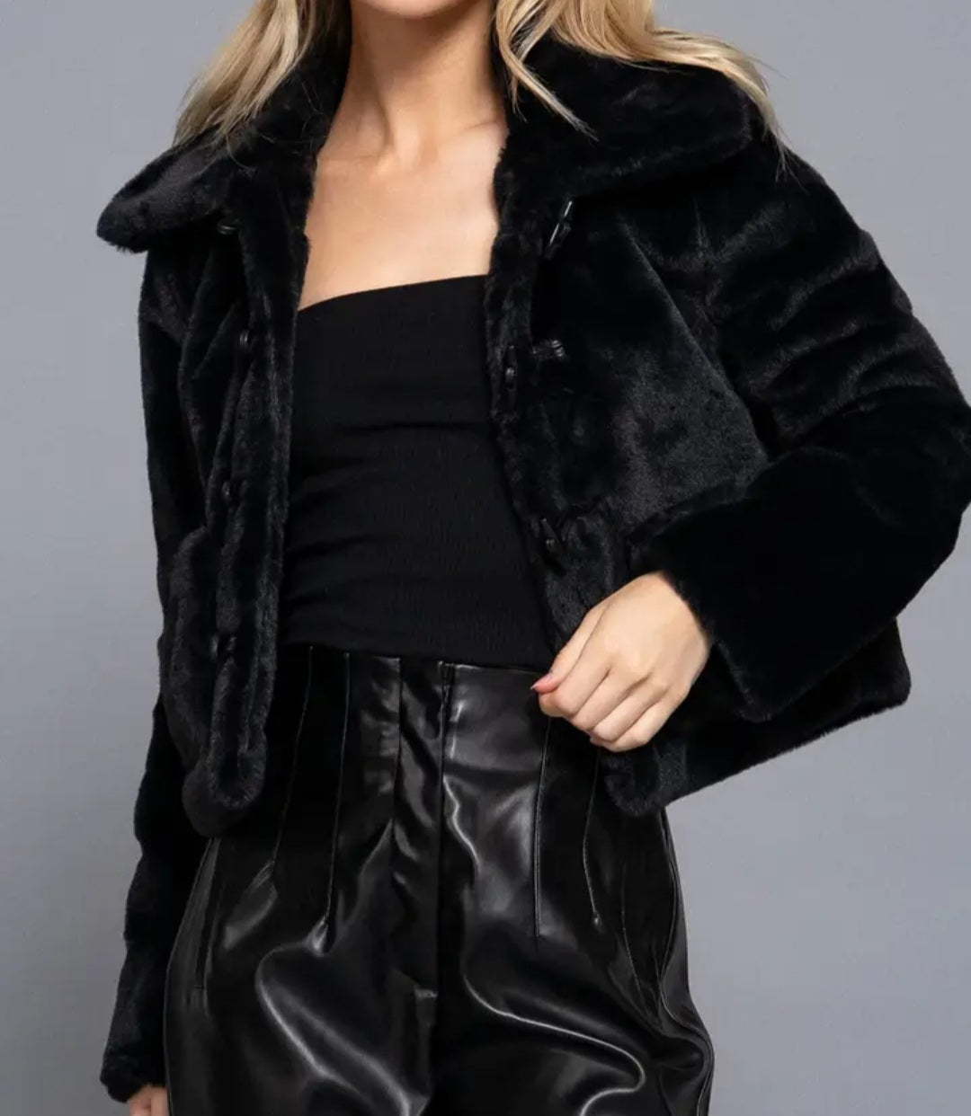 Fur Toggle Button Duffle Jacket