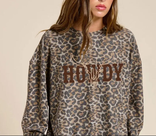 Cow Skull Howdy Graphic French Terry Pullover