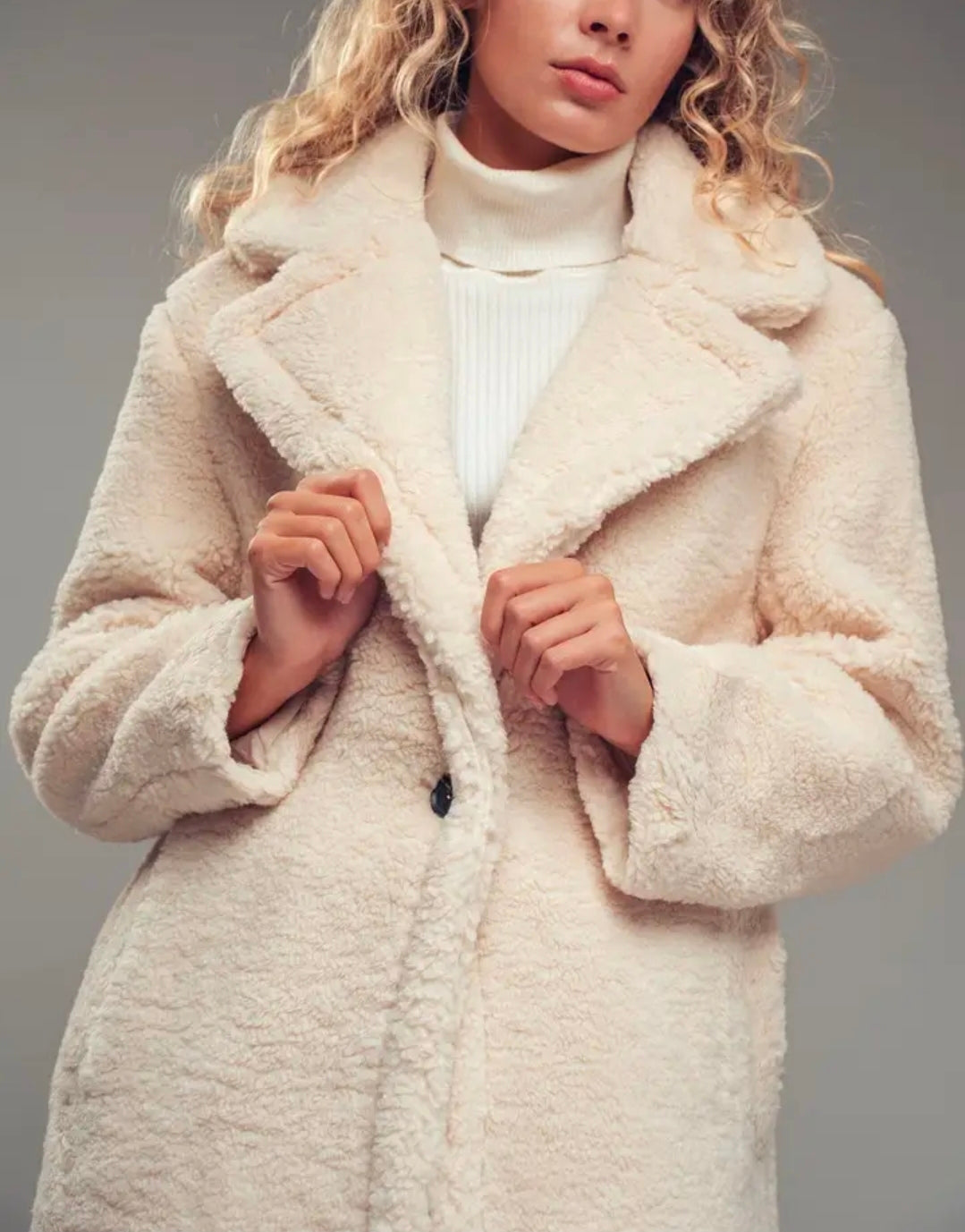 Ivory Long Teddy Coat