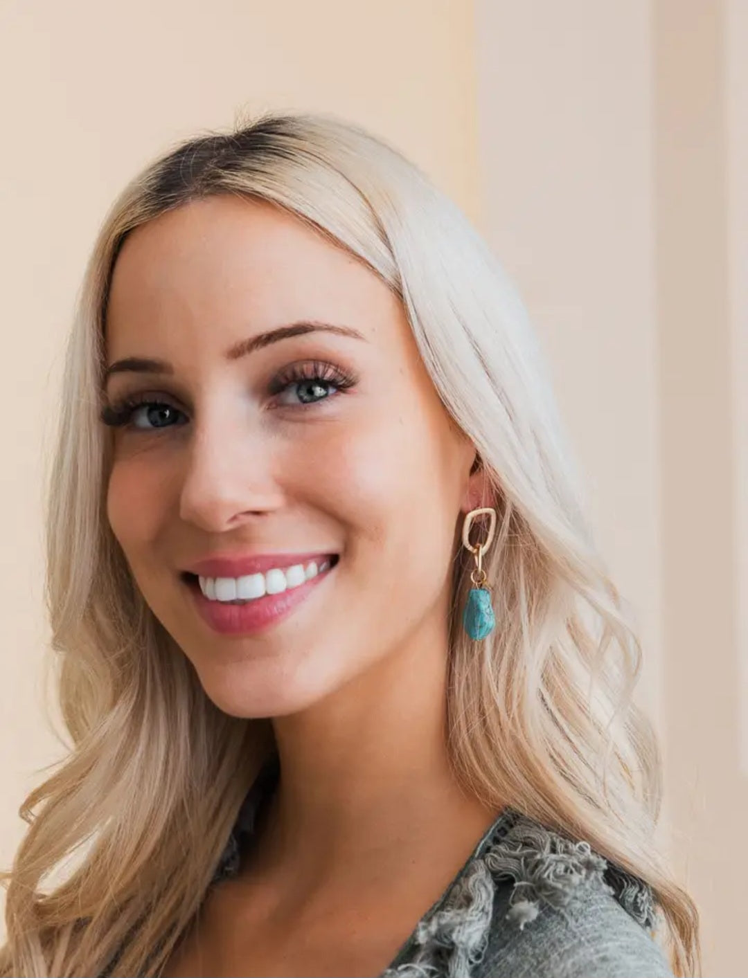 Turquoise Stone Drop Chain Earrings