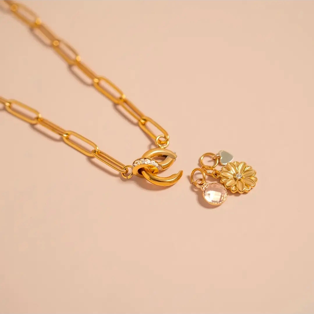 Paperclip Rhinestone Charm Holder Necklace