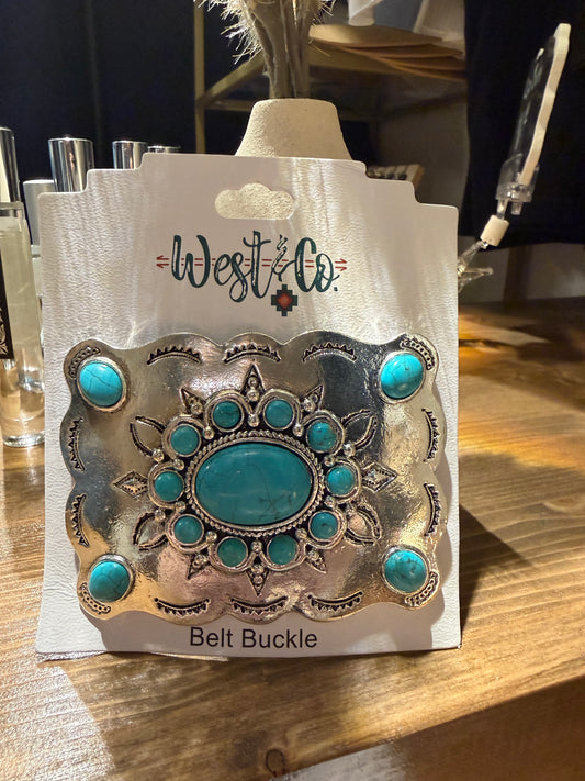 Silver with Turquoise Stone Belt Buckle