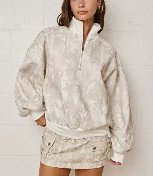 White Camo Half Zip Collar Sweatshirt