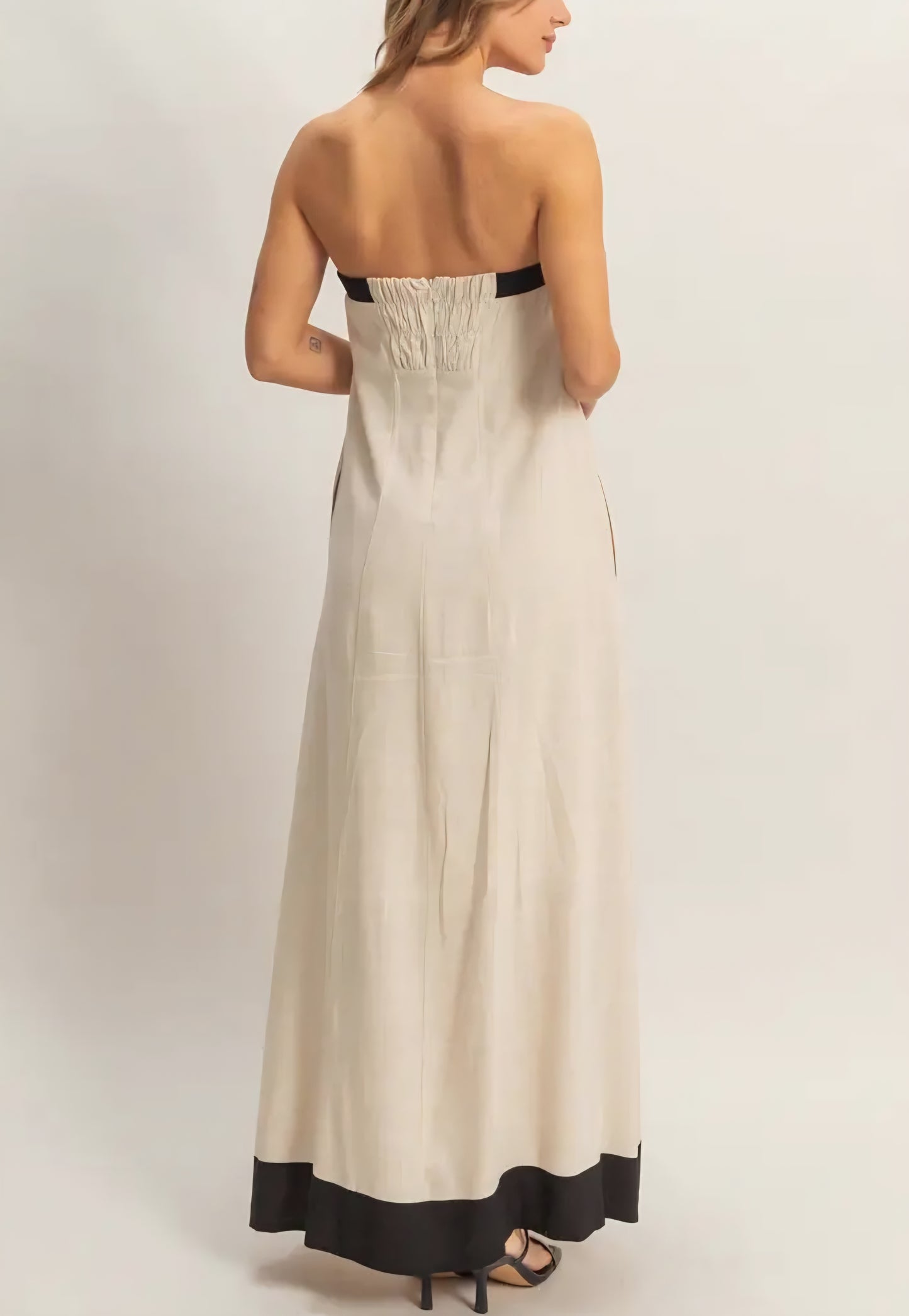Strapless Button-Front Maxi Dress