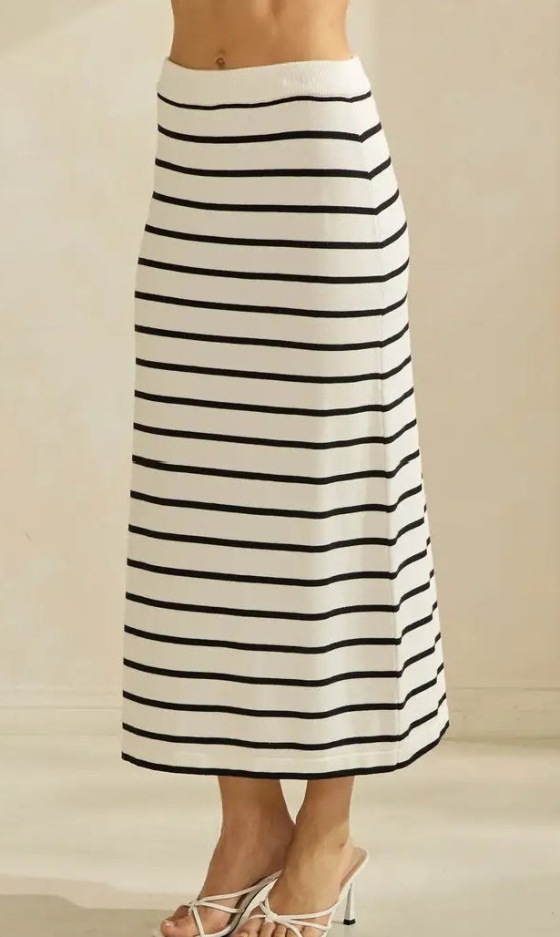 Ivory and Black Stripe Maxi Skirt