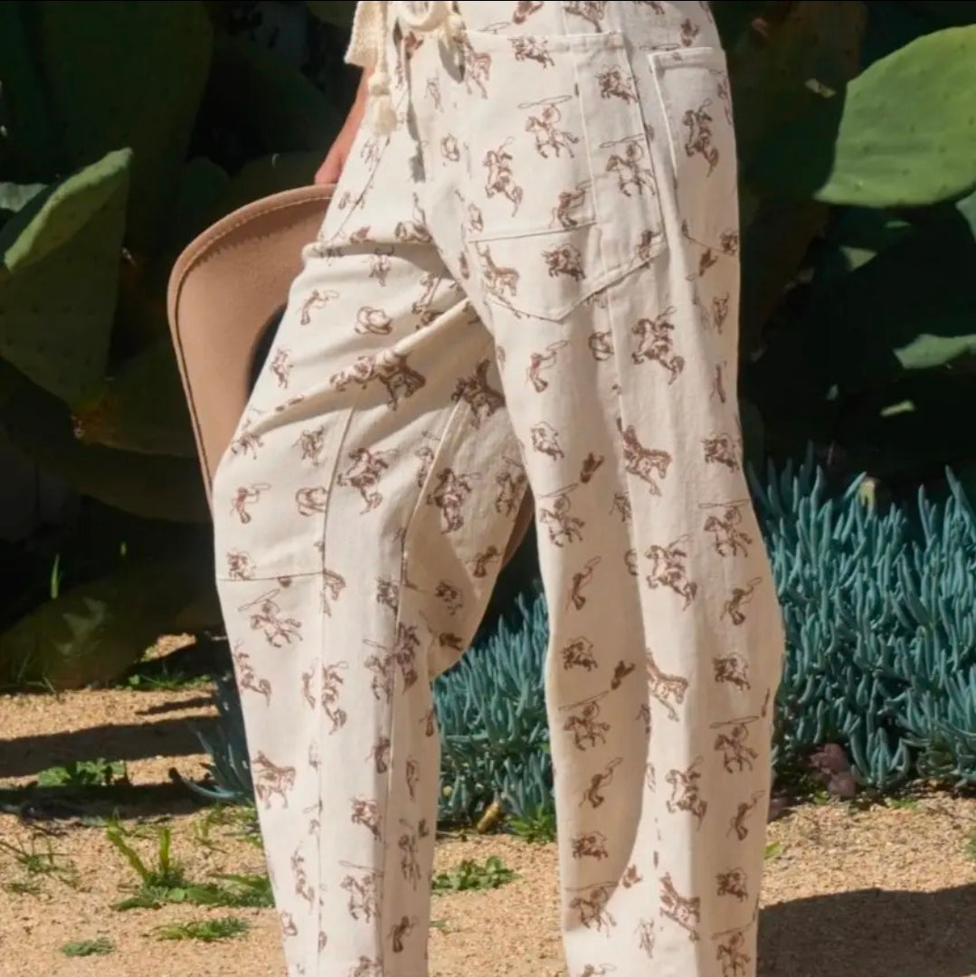 Western Cowboy Print Barrel Pants