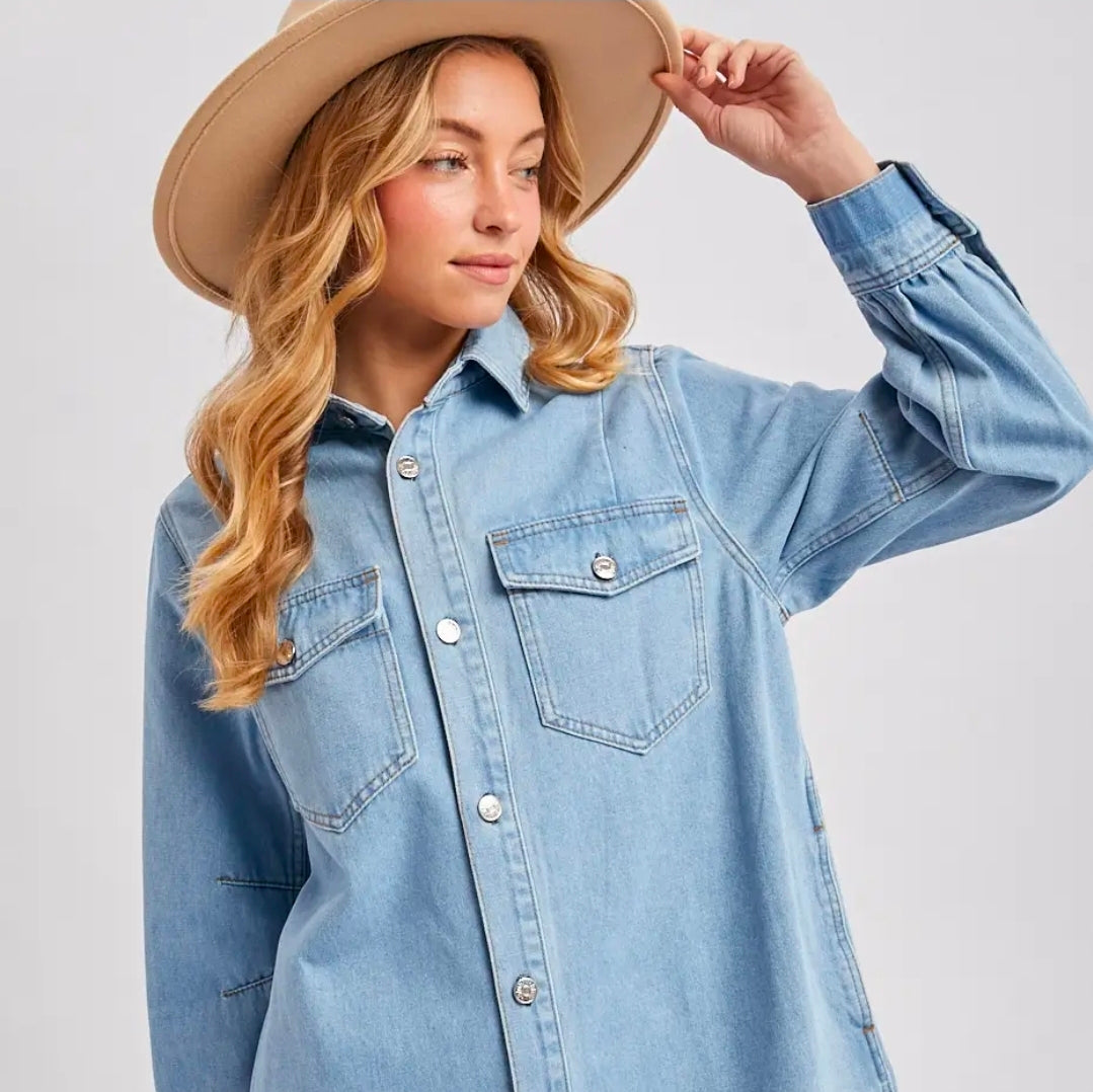 Denim Button Down Shirt Dress/ Shacket