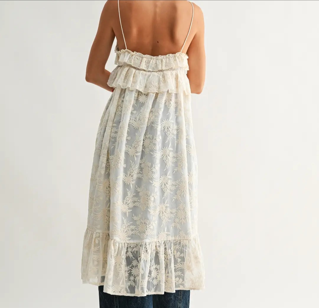 Sheer Floral Lace Ruffle Cover Up Top