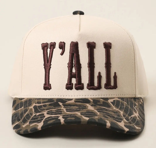 Y'all 3D Embroidered Two Tone Leopard Brim Trucker Hat