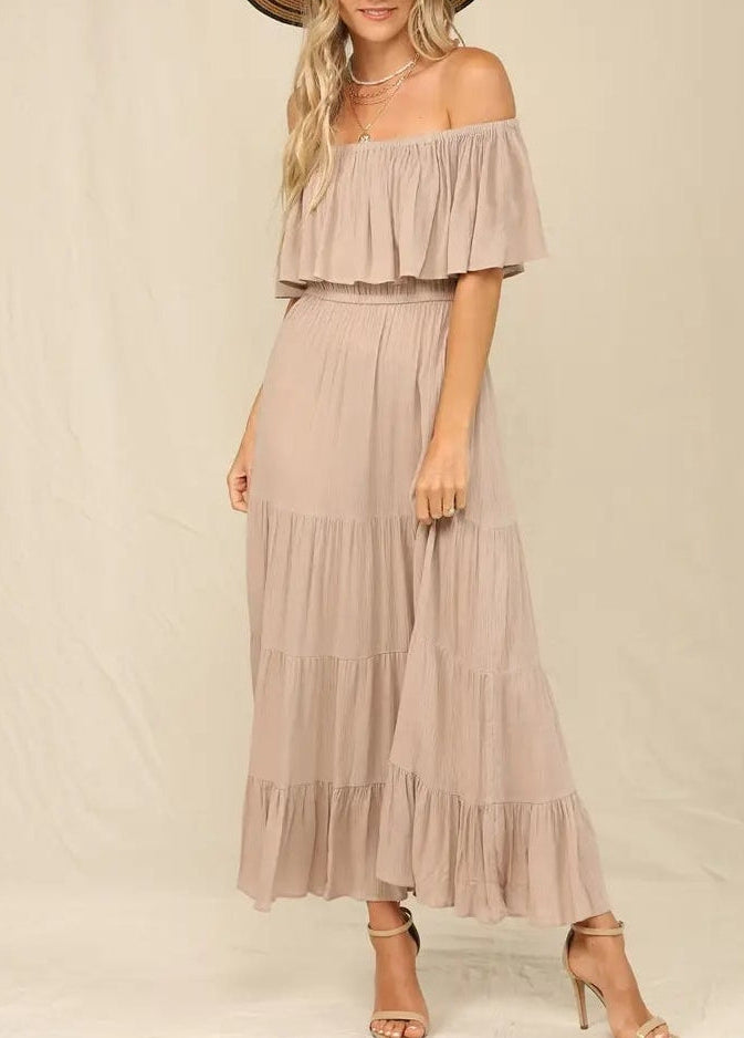 Off Shoulder Maxi Dress with Ruffle Top