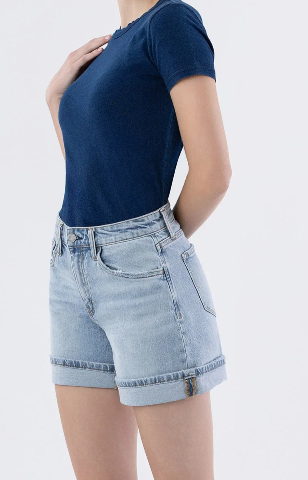 Dulcify Cuffed High Rise Denim Shorts