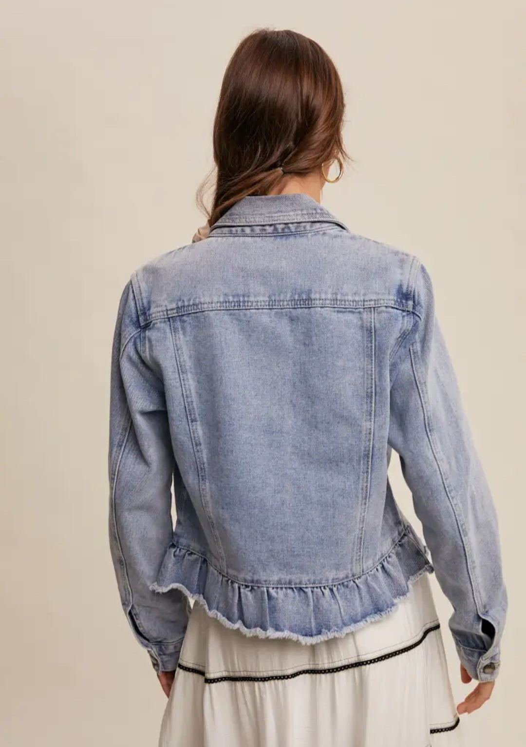 Ruffled Hem Denim Jacket