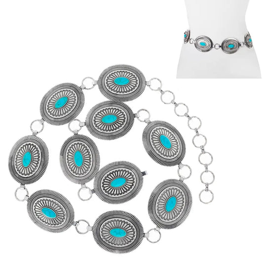 Western Semi Stone Turquoise Concho Chain Belt