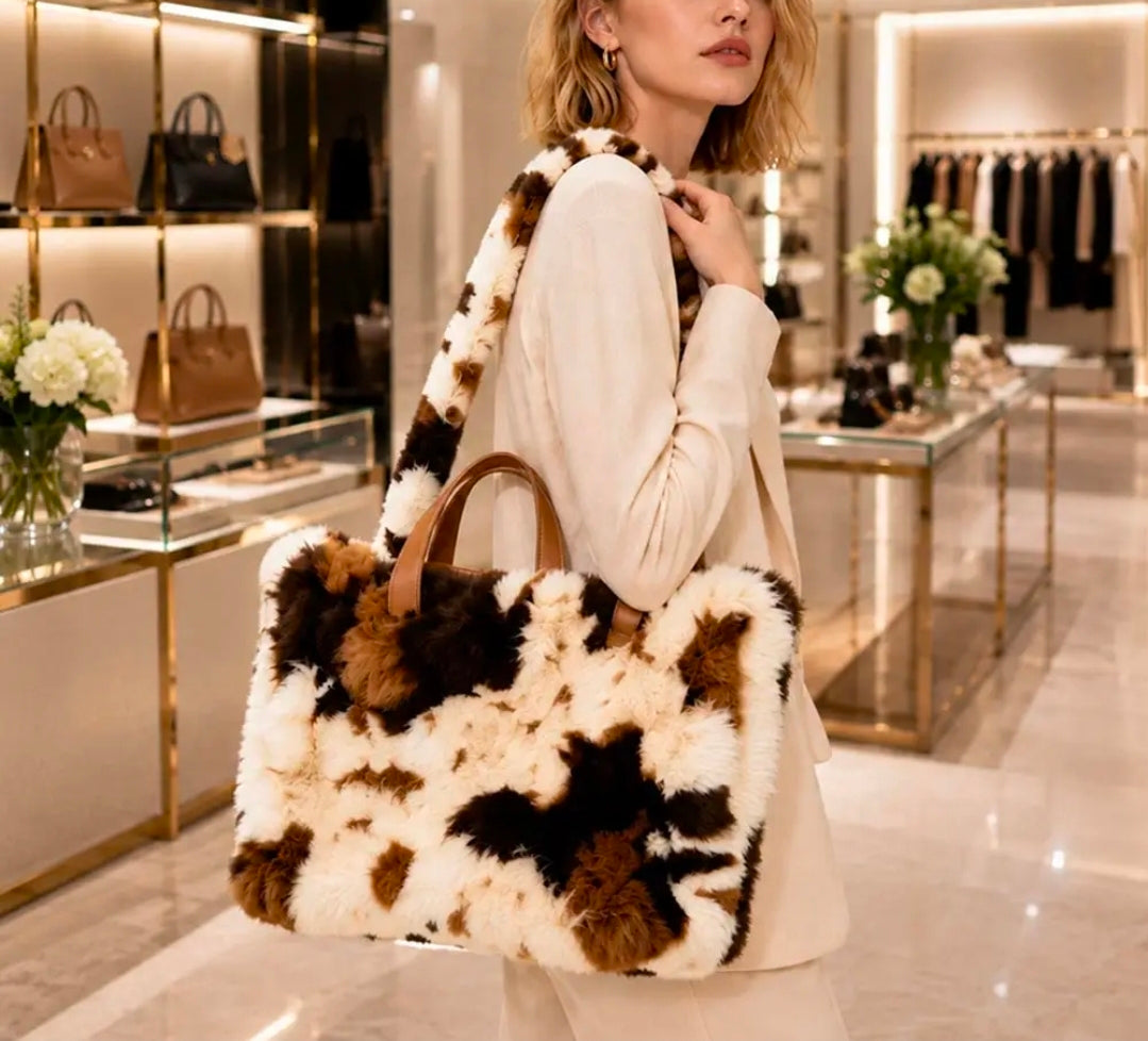 Plush Animal Print Fur Tote Bag