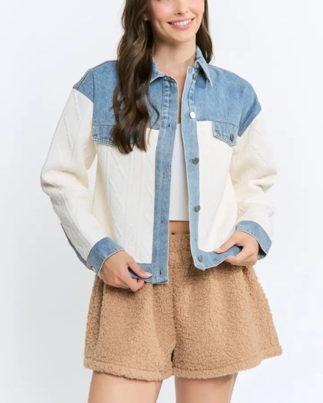 Denim and Cable Knit Patchwork Jacket