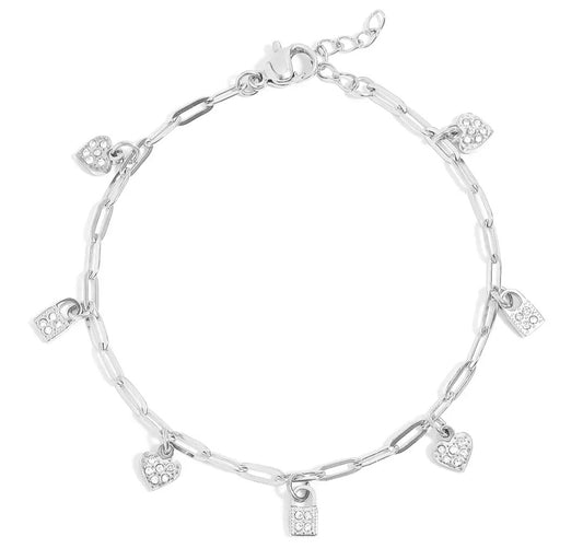 Heart & Lock Charm Bracelet /18K Gold Pvd Stainless Steel
