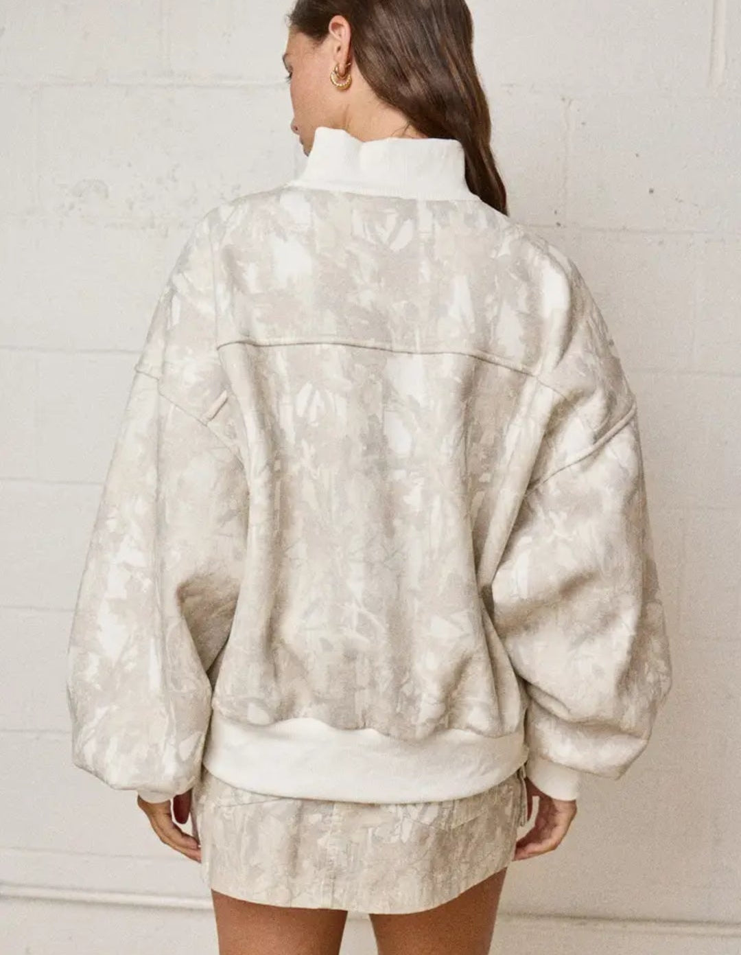 White Camo Half Zip Collar Sweatshirt