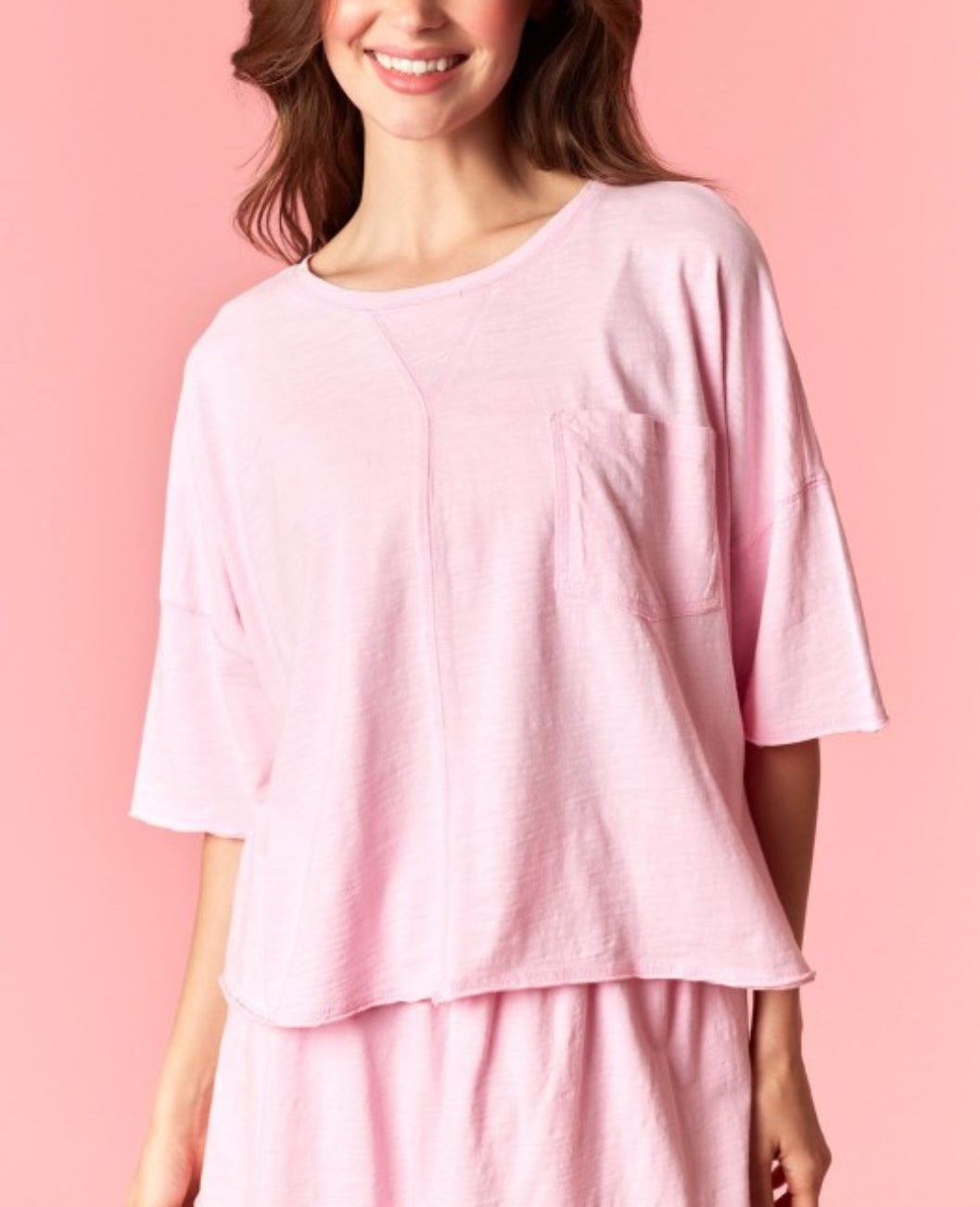 PINK SLUB JERSEY CROP TOP AND SHORTS SET