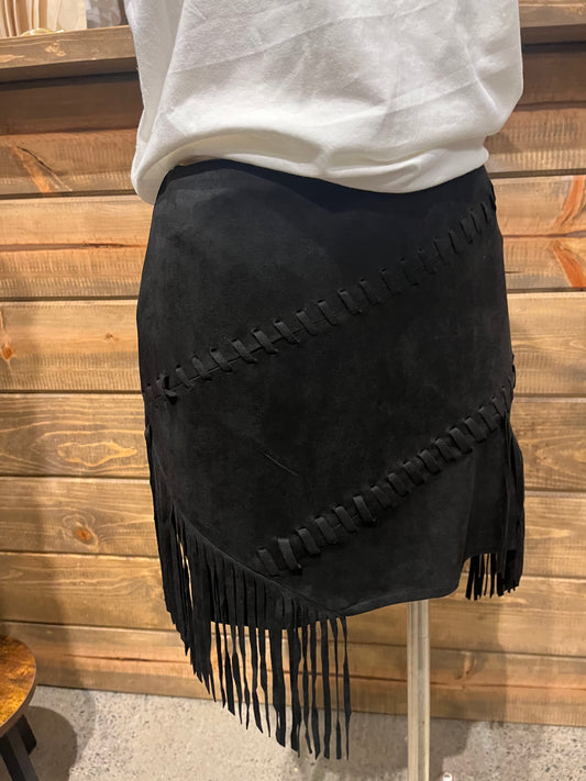 Suede Fringe Mini Skirt