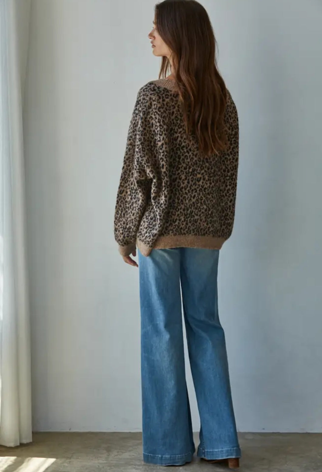 Leopard V-Neck Sweater Cardigan