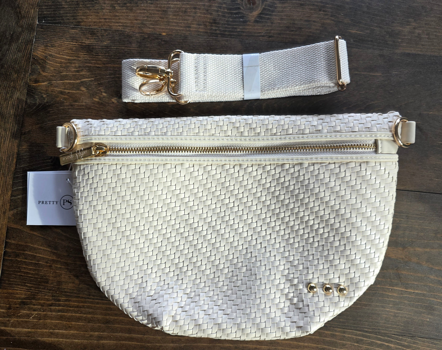 Diagonal Woven Westlyn Bum Bag - Cream