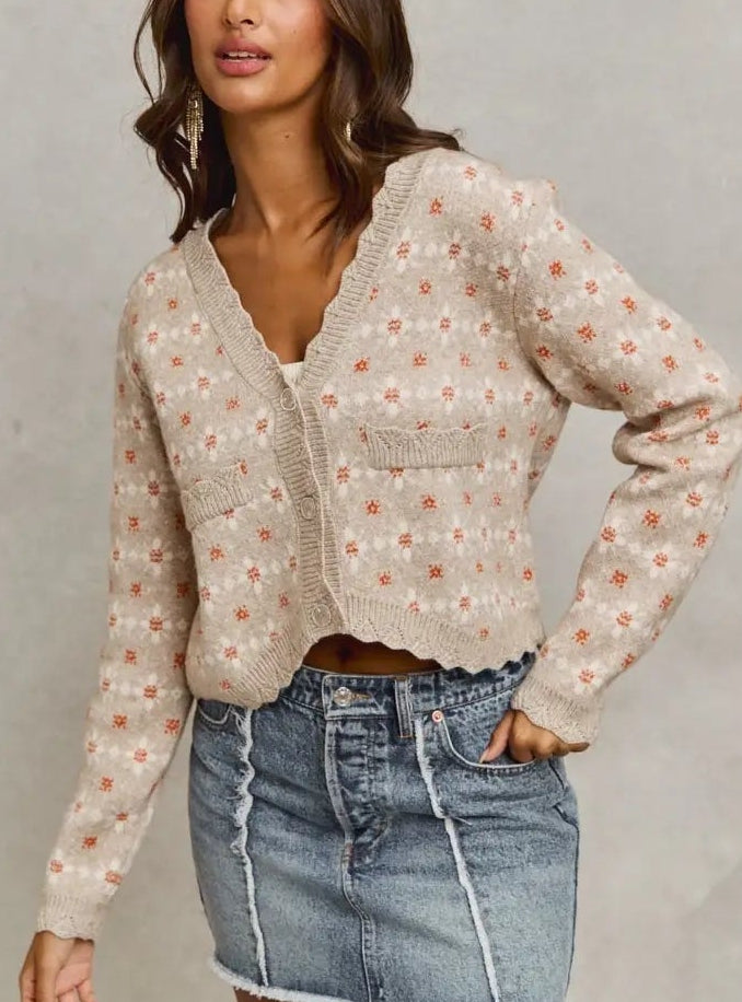 Floral Patterned Button Down Cardigan