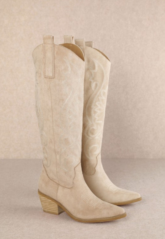 Giada- Embroidered Knee-high Cowgirl Boots