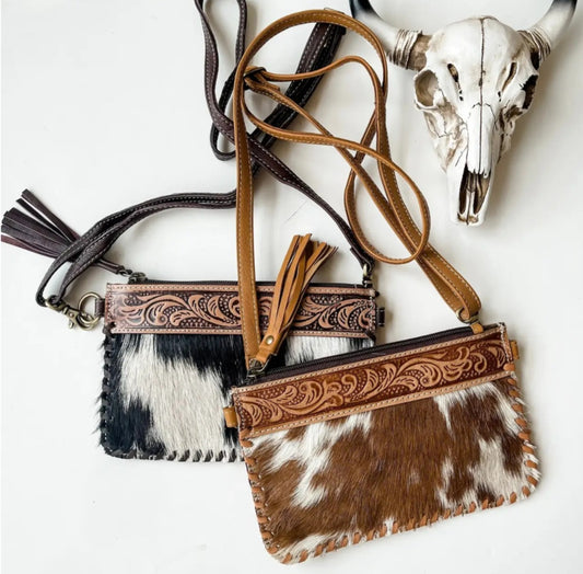 Western Mini Mobile Cowhide Tooled Leather Crossbody