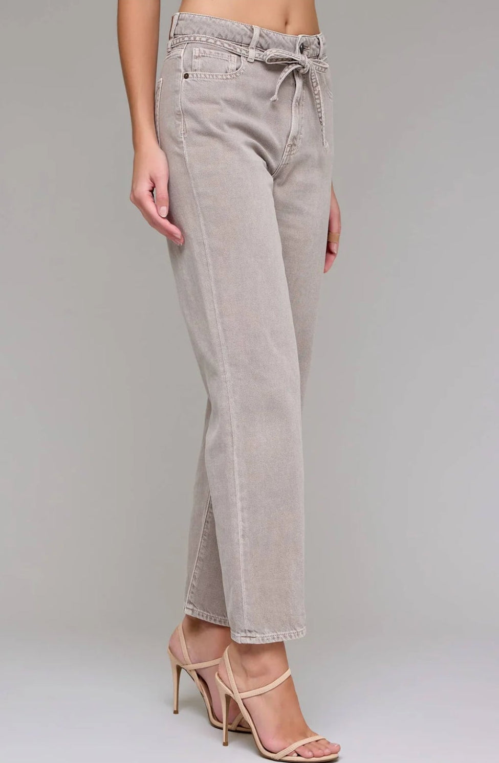 Gravel Wash Tie Waist Straight Leg Hidden Denim