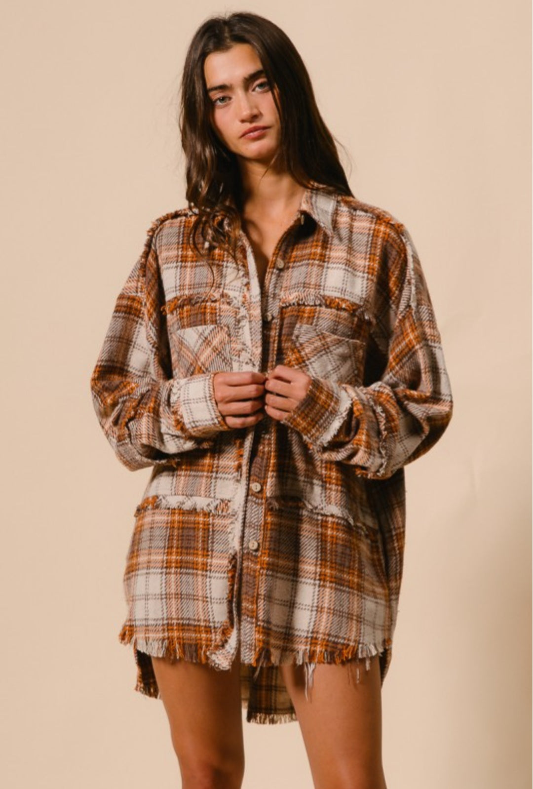 Woven Frayed Edge Shacket
