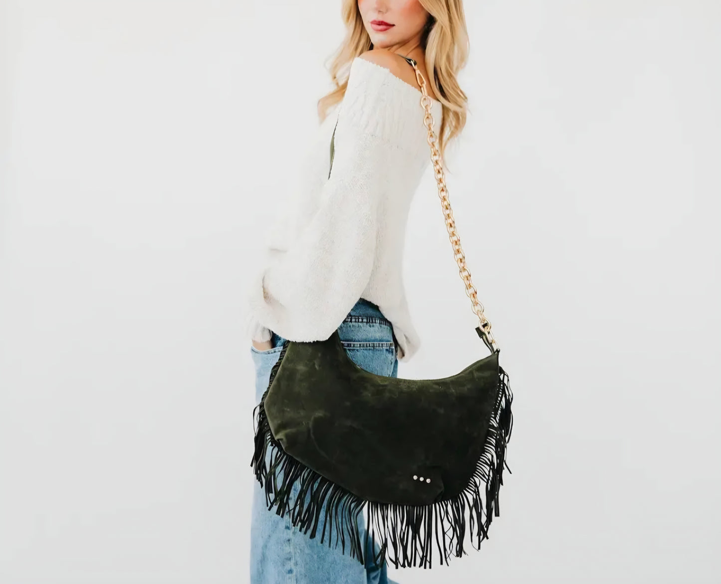 Loretta Suede Fringe Slouchy Bag