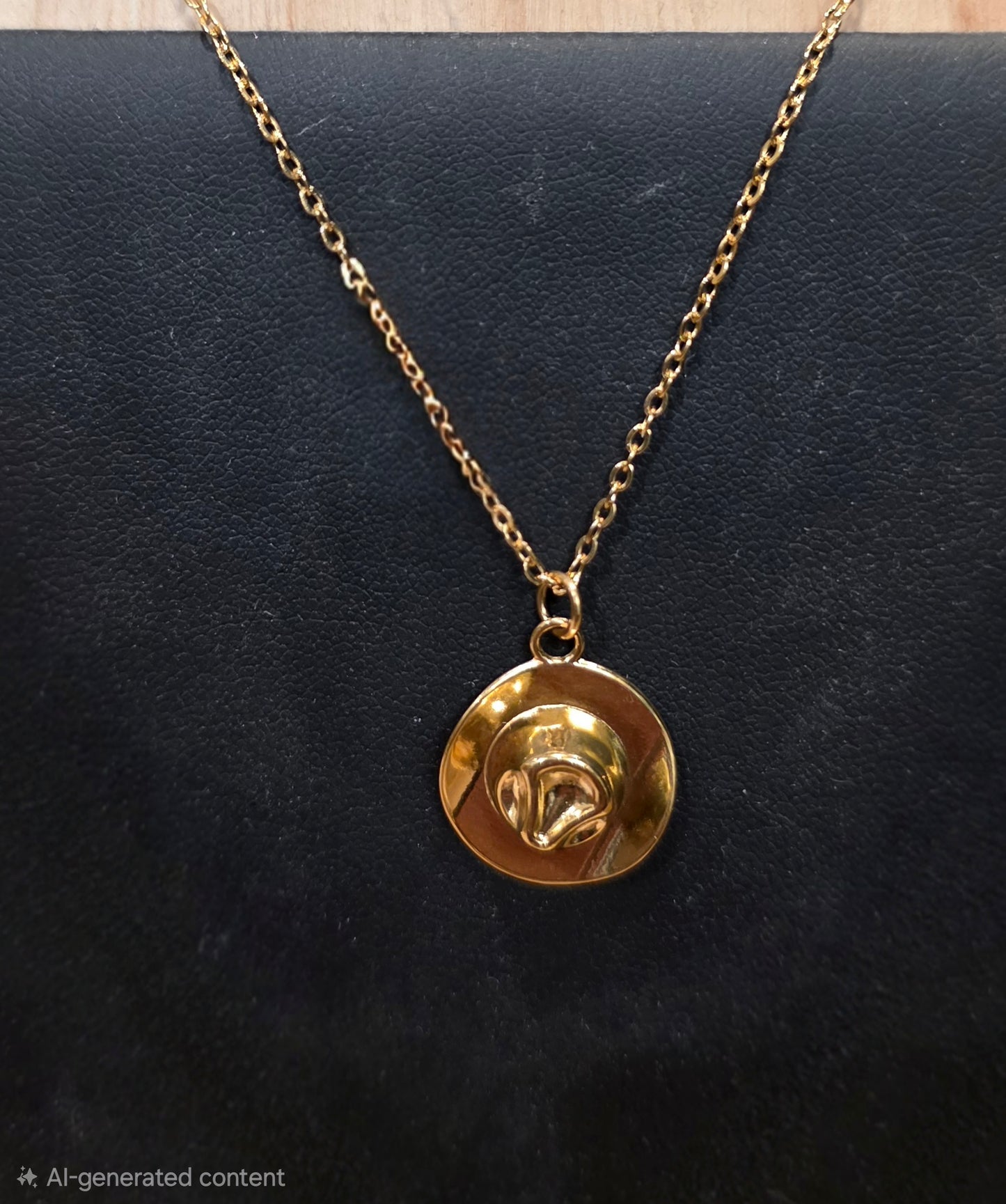 18K Gold Pvd Stainless Steel Cowboy Hat Charm Necklace