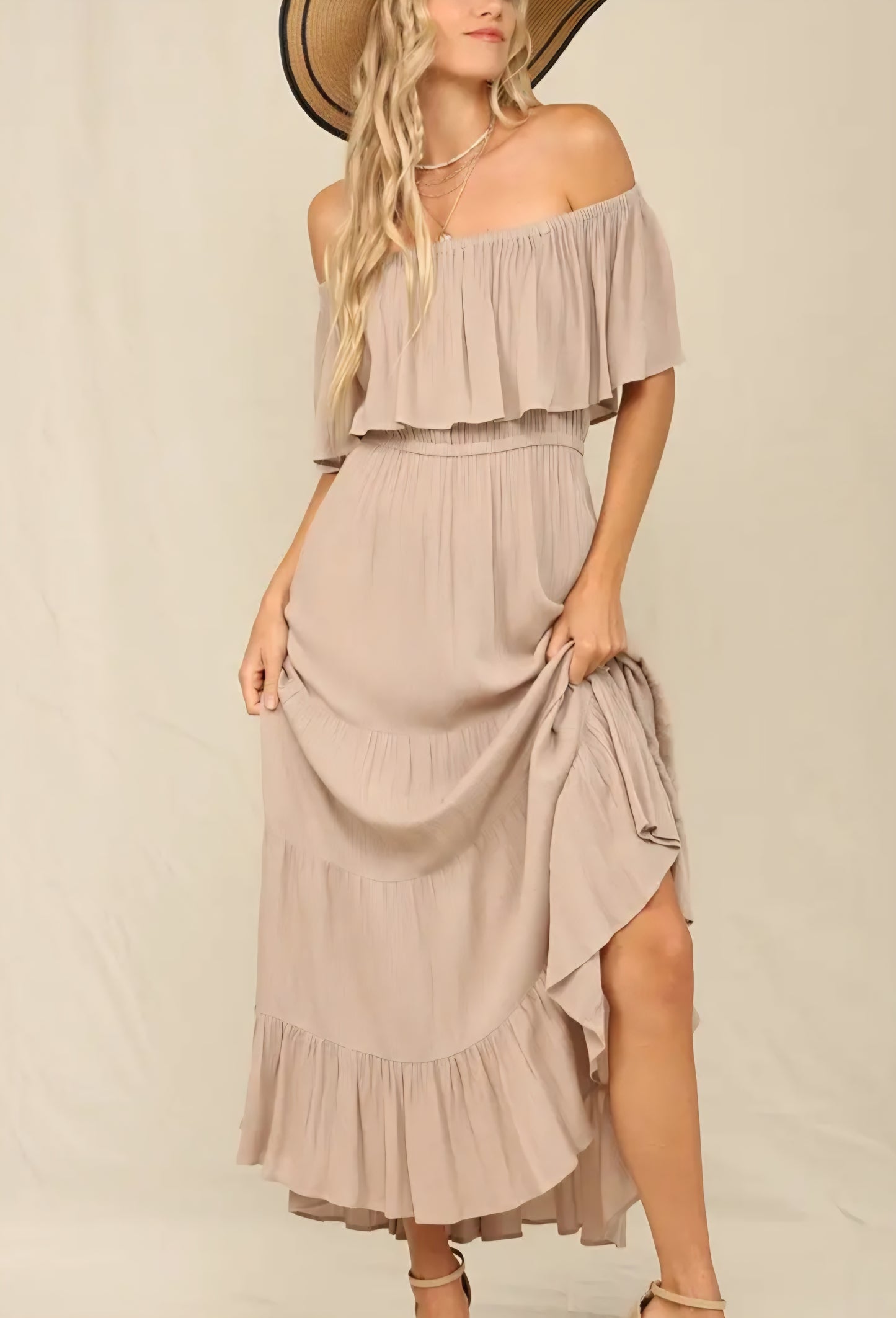 Off Shoulder Maxi Dress with Ruffle Top