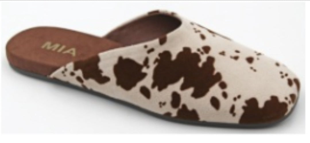 Ziva Brown Cow Print Slides by MIA
