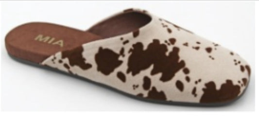 Ziva Brown Cow Print Slides by MIA