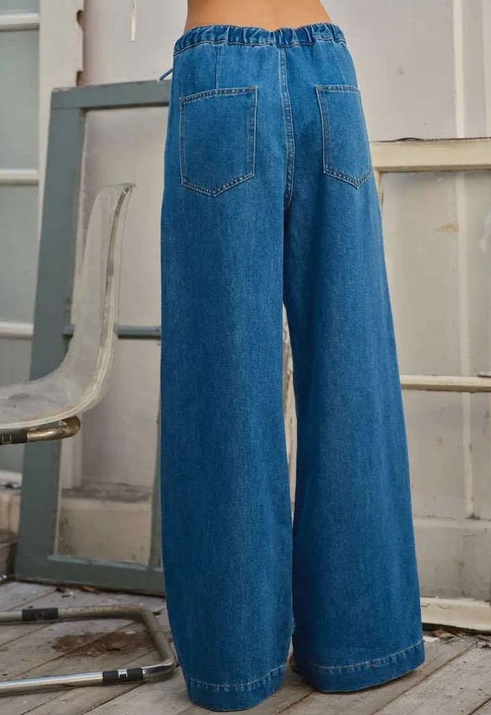 Darling Soft Denim Straight Leg Pants with Drawstring Waist