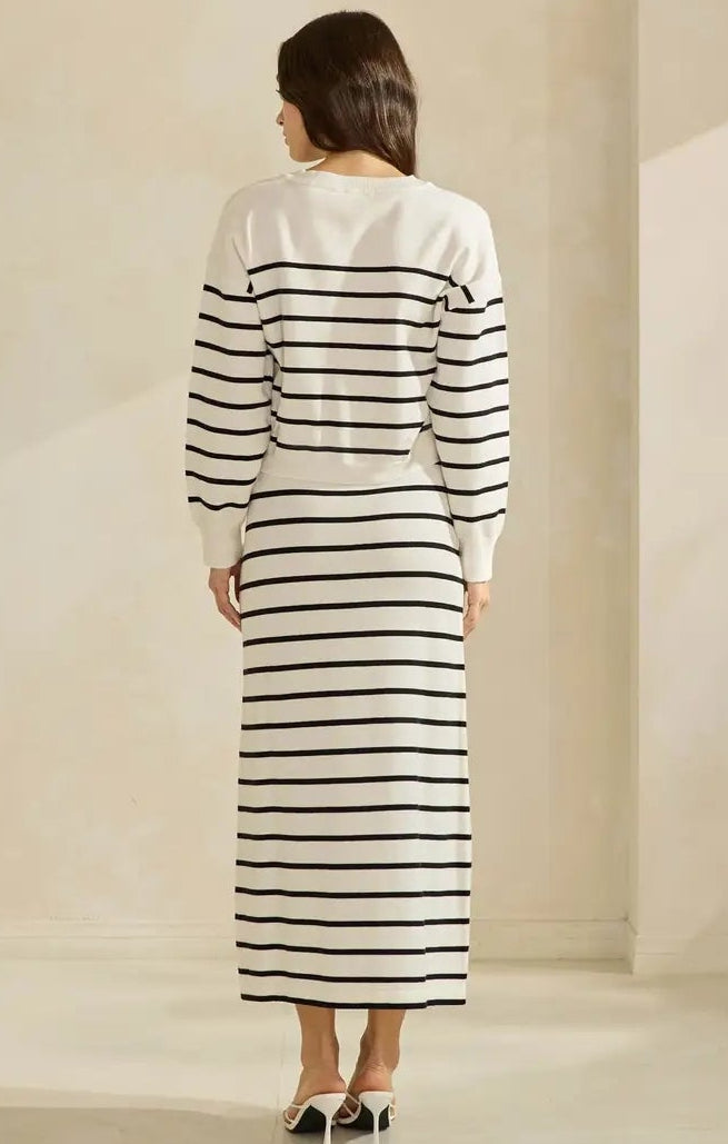 Ivory and Black Stripe Maxi Skirt
