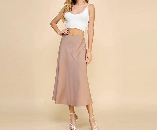 Midi Solid Satin Skirt