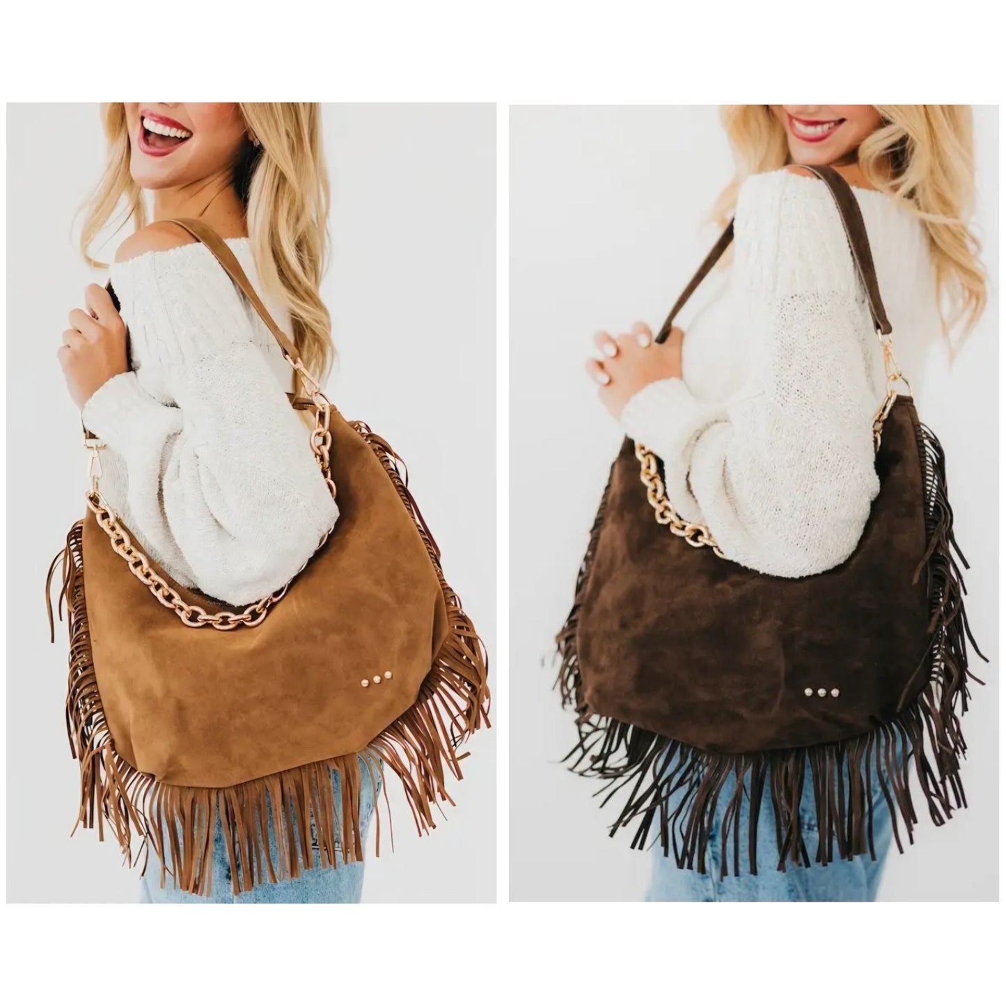 Loretta Suede Fringe Slouchy Bag