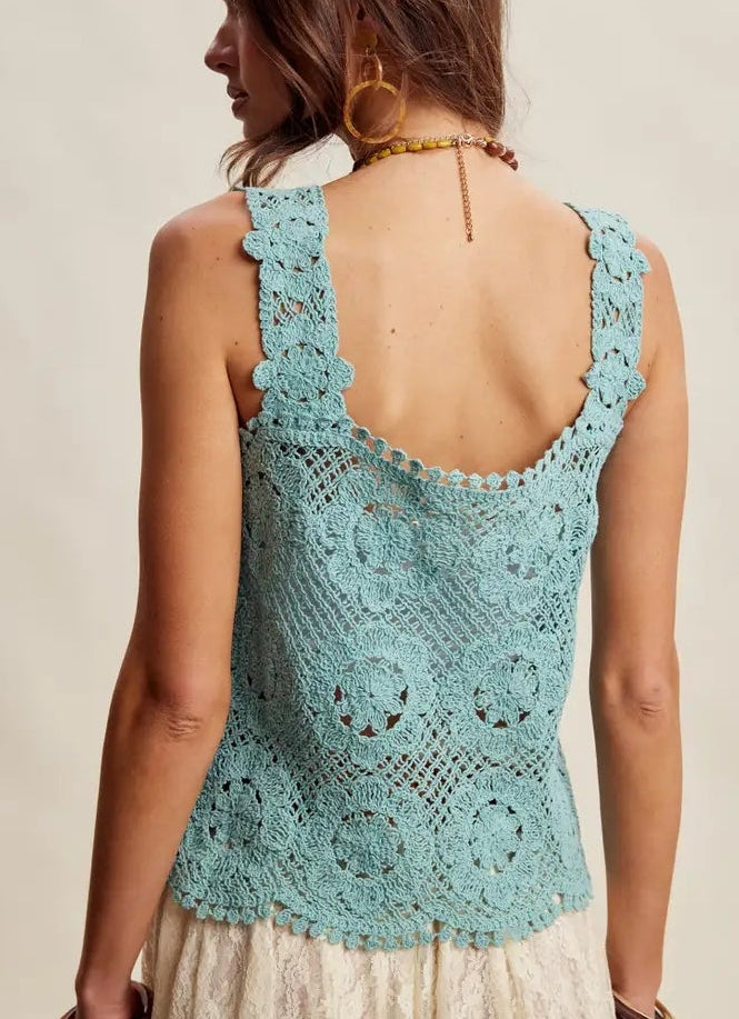 Crochet Lace Square Neck Tank Top