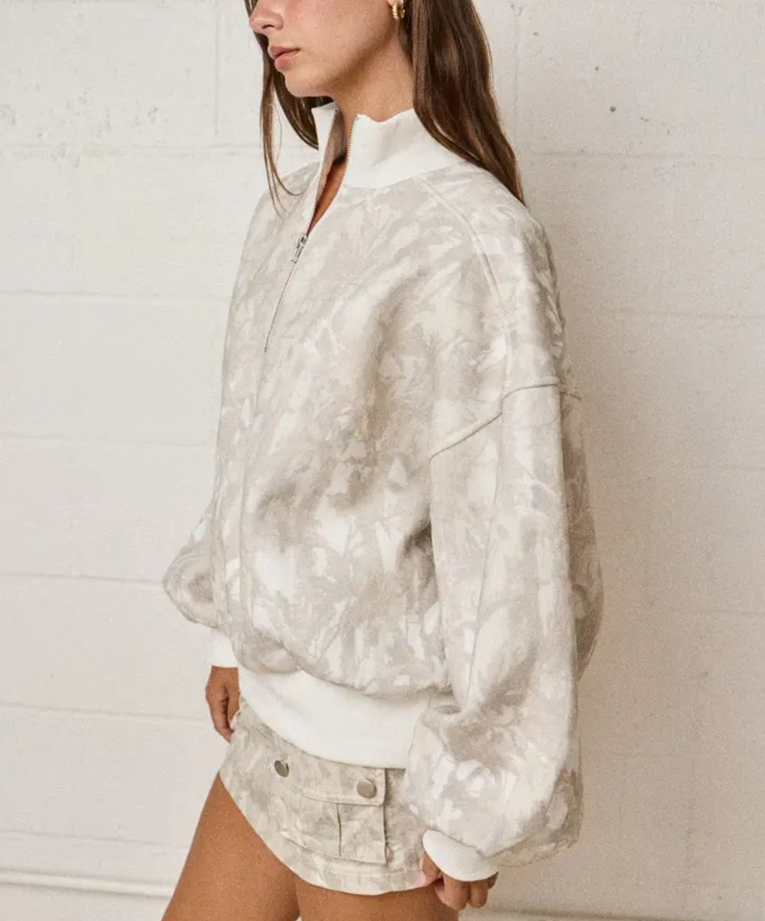 White Camo Half Zip Collar Sweatshirt
