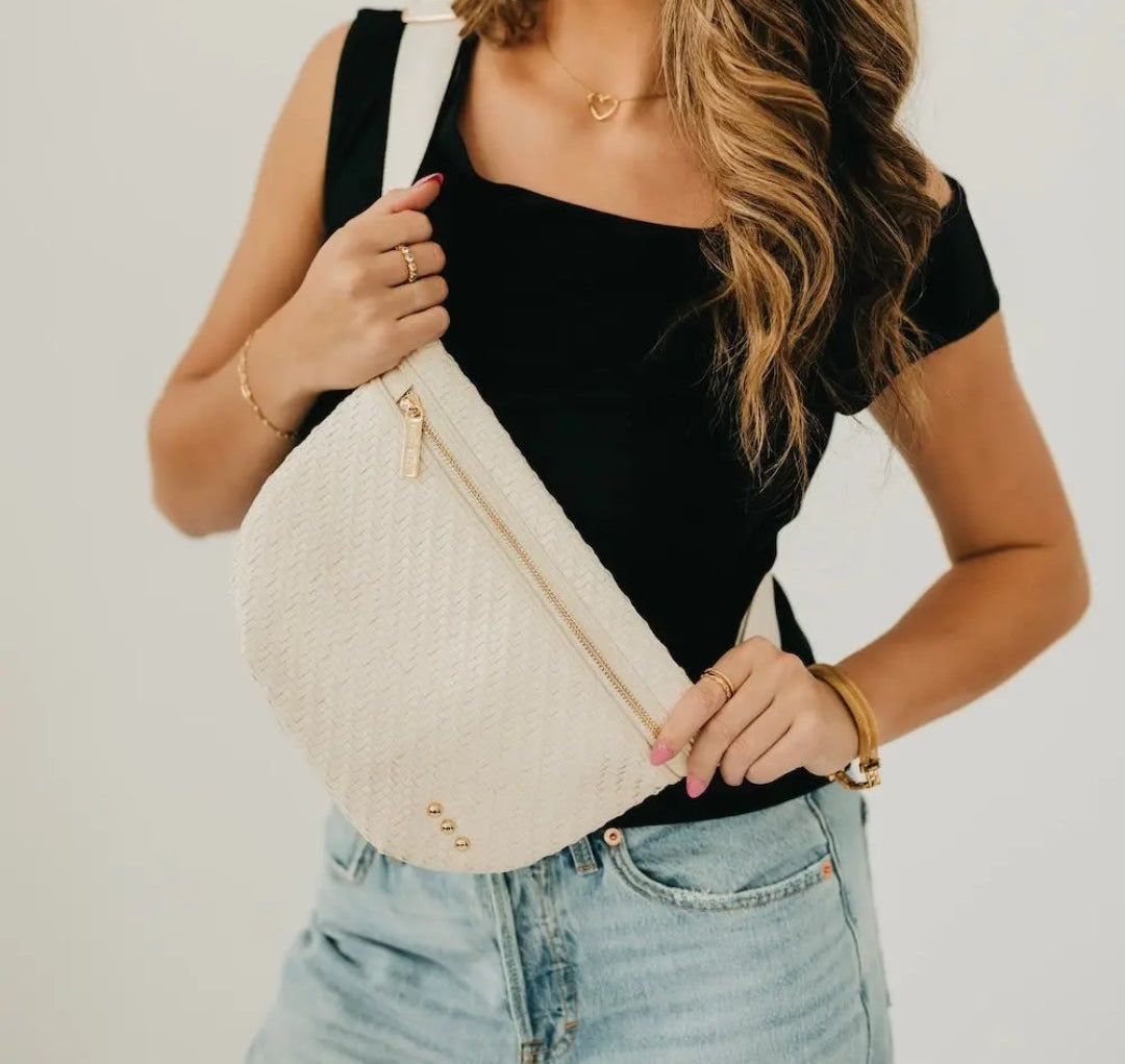 Diagonal Woven Westlyn Bum Bag - Cream