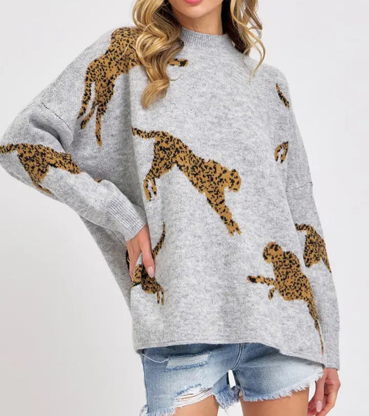 Leopard Patterned Oversize Knit Sweater