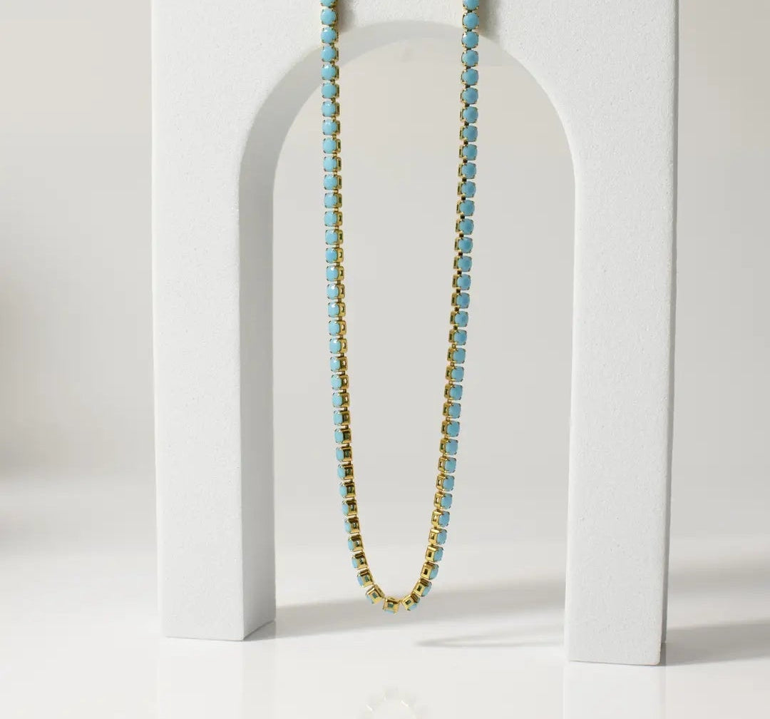 Turauoise Rhinestone Tennis Chain Necklace