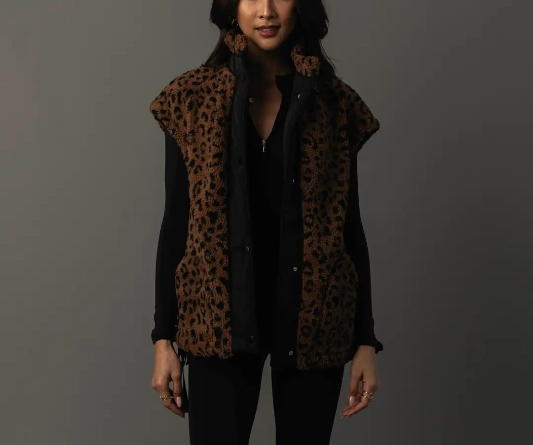 Brown & Black Leopard Fleece Vest