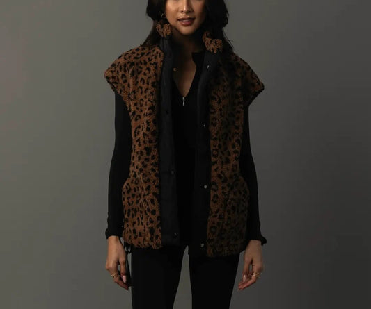 Brown & Black Leopard Fleece Vest