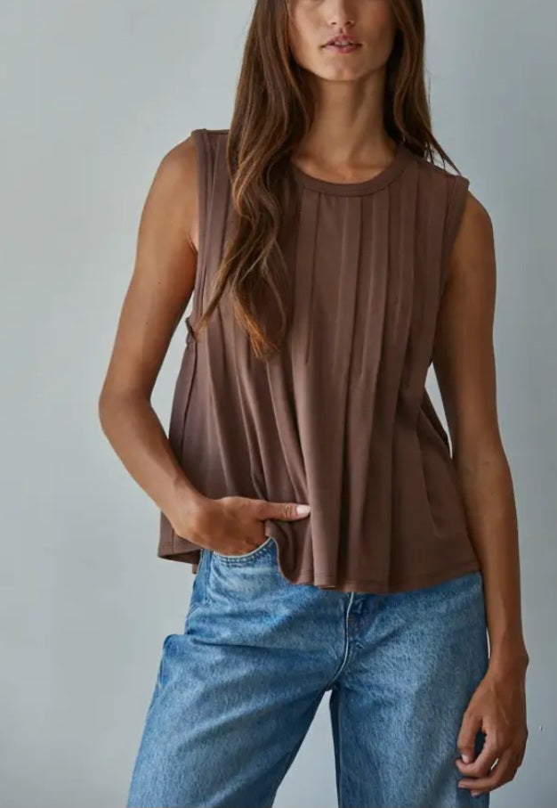 Knit Rayon Spandex Jersey Round Neck Sleeveless Top
